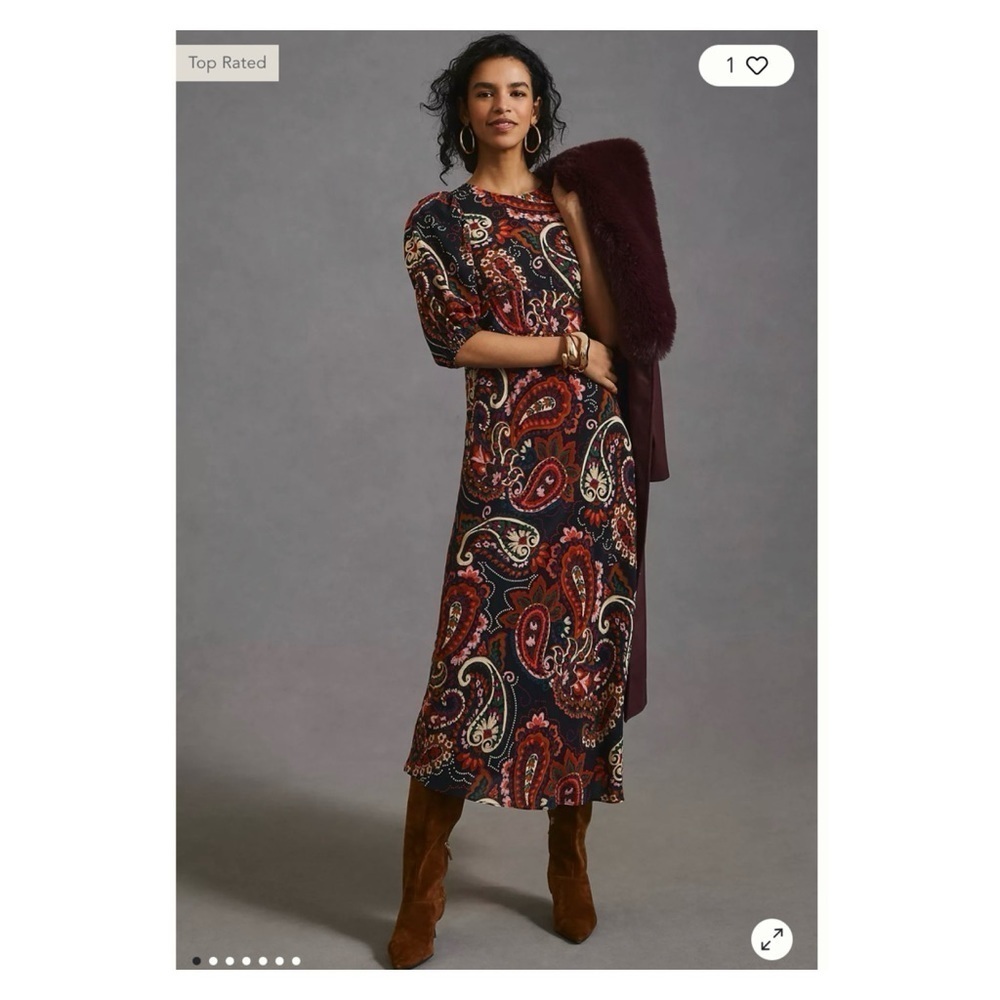 KACHEL x Anthropologie Paisley Puff Sleeve Midi Dress XS NWT Fall Boho - Picture 3 of 15